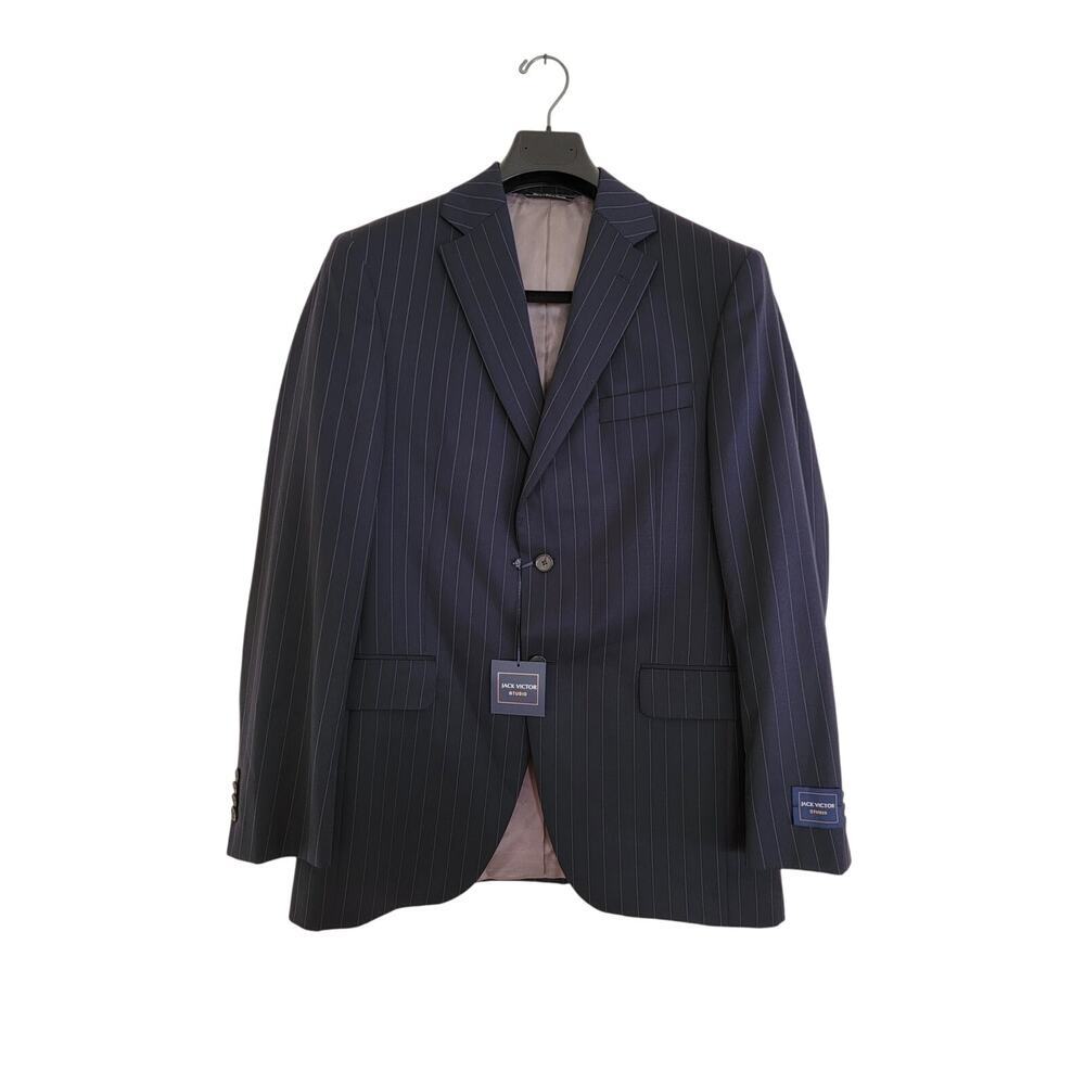 NWT Jack‎ Victor Studio Pinstripe Single Breasted Wool Blazer Suit Dark Navy 38R